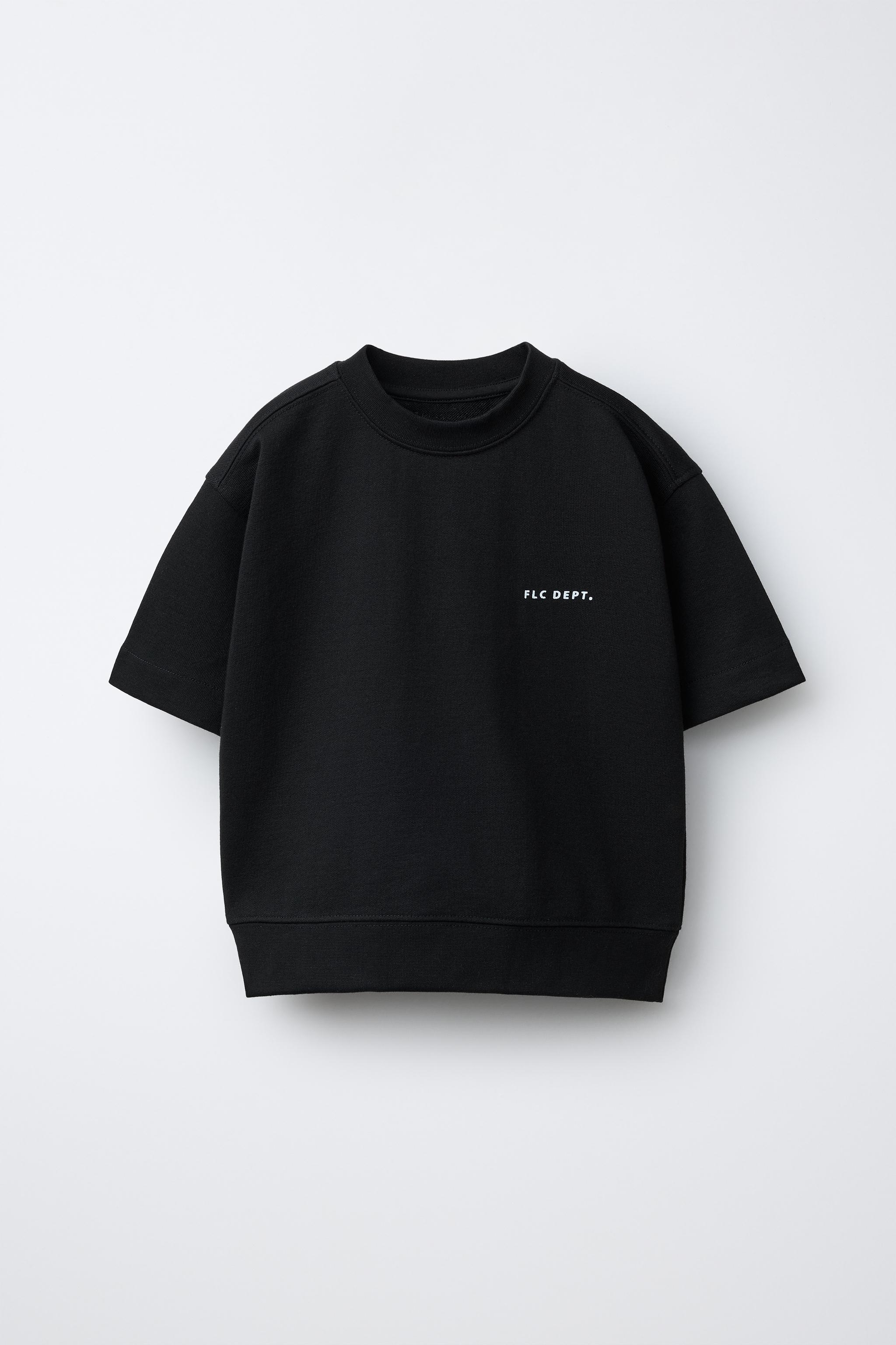 SHORT SLEEVE RAISED TEXT SWEATSHIRT